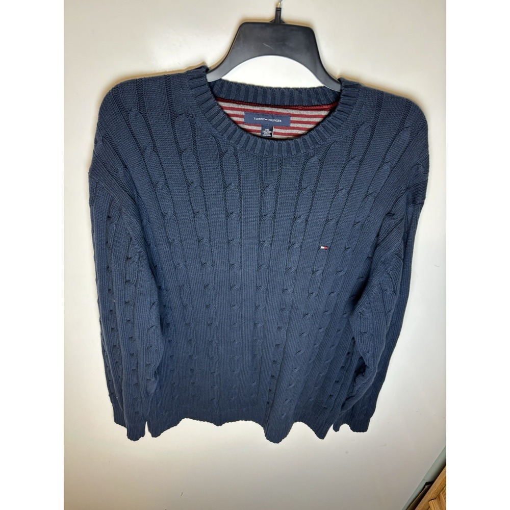 Tommy Hilfiger Men's Blue Cable-Knit Crew Neck Pullover Sweater Size XXL